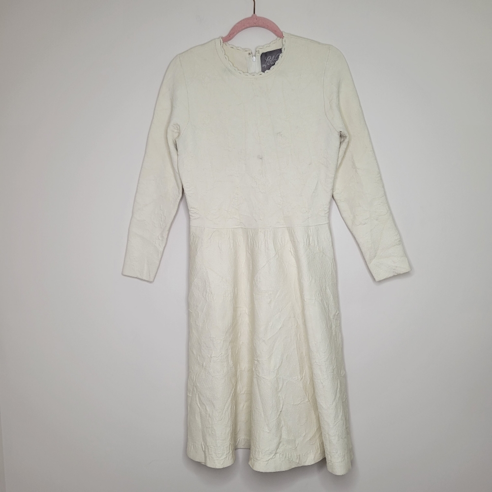 Lela Rose cream long sleeve skater dress floral